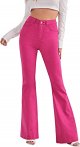 Women's Casual Denim Pants Heart Print High Waist Stretchy Bell Bottom Flared Jeans