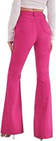 Women's Casual Denim Pants Heart Print High Waist Stretchy Bell Bottom Flared Jeans