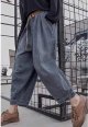 Women Casual Loose Cropped Pants Denim Bloomers Elastic Waist with Pockets
