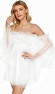 Women's Romantic Off Shoulder Flounce Long Sleeve Wedding Ruffle Mesh Party Mini Dress