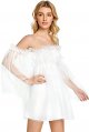 Women's Romantic Off Shoulder Flounce Long Sleeve Wedding Ruffle Mesh Party Mini Dress