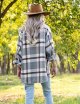 Womens Casual Wool Blend Plaid Flannel Shackets Jacket Button Down Shirt Coat