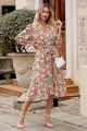 Women's Floral Print Boho Dress Long Sleeve Wrap V Neck Ruffle Belted A-Line Flowy Maxi Dresses