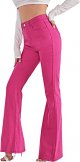 Women's Casual Denim Pants Heart Print High Waist Stretchy Bell Bottom Flared Jeans