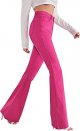 Women's Casual Denim Pants Heart Print High Waist Stretchy Bell Bottom Flared Jeans